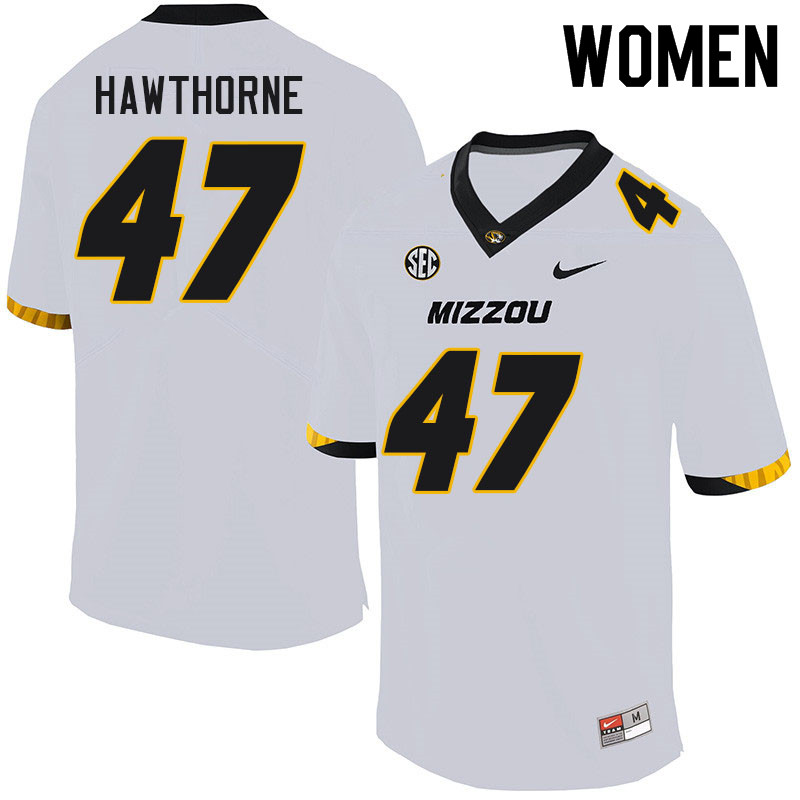 Women #47 Daniel Hawthorne Missouri Tigers College Football Jerseys Sale-White - Click Image to Close